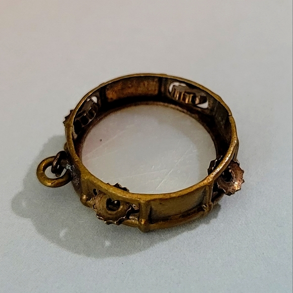 Antique 1800s Mother of Pearl Tambourine Pendant w/Moving Parts. ¾" - Picture 4 of 10